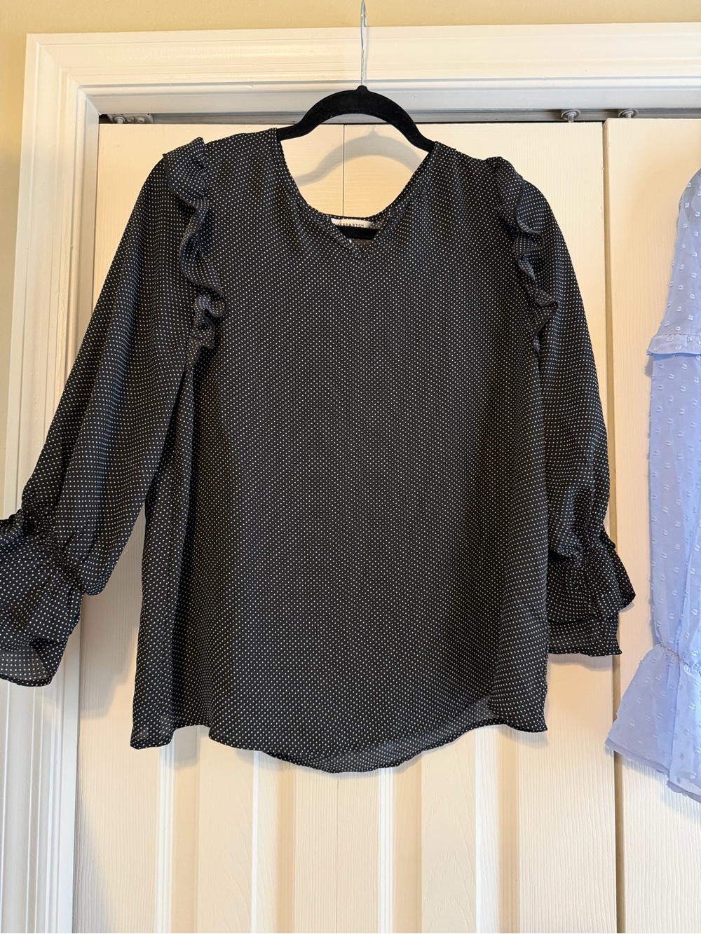 Womens Black Dot Ruffle Sleeve Blouse